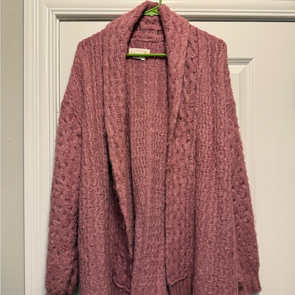Cozy Anthropologie Dusty Rose Pink Cable Knit Cardigan
